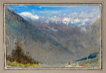 Trafoi i Tyrol (akvarell med kroppsfarge omgitt av en dekorativ kant)