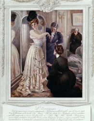 Passende scene hos couturier, av Albert Guillaume (1873-1942), ca. 1895