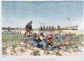 Under the Fire of the Enemy - i "" Military Album"" av Albert Guillaume (1873-1942), rundt 1900