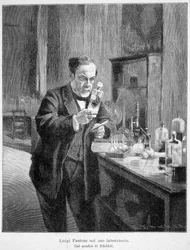 Louis Pasteur i laboratoriet hans i henhold til maleriet av edelfelt
