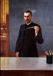 Portrett av doktor Emile Roux, assistent for Louis Pasteur i 1894 Maleri av Albert Edelfelt (1854-1905) (ec.fin.) 1894 Paris, musee Pasteur - Portrett av Dr. Emile Roux, Louis Pasteurs assistent, i 1894. Maleri av Albert Edelfelt (1854-1905) (finsk