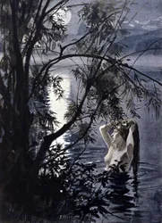 Fremstilling av en undine, vannymfe fra germansk mytologi. Illustrasjon av Albert Edelfelt (1854-1905).