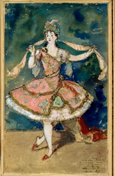 Forberedende kostyme til ""Le Pavillon d'Armide"", ballett av Nikolai (Nicolas) Tcherepnine (1873-1945) - Verk av Alexander Nikolayevich Benois (1870-1960)