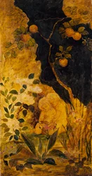 Panel for en skjerm: Barn som leker med en kanin, ca. 1876.