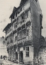 House rue Saint Guillaume i Rennes - Gamle Frankrike - Bretagne - tekst, tegninger og litografier, av Albert Robida (1848-1926) udatert slutten av 1800-tallet