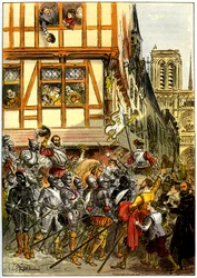 Kong Henrik IV av Frankrike jublet av mengden da han ankom Notre-Dame etter Paris#39; overgivelse 22. mars