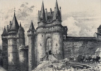 Le Chatelet a Vitre i Ille-et-Vilaine - Gamle Frankrike - Bretagne - tekst, tegninger og litografier, av Albert Robida (1848-1926) udatert slutten av 1800-tallet