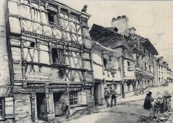 Rue Fardel a Saint Brieuc (Saint-Brieuc) - Gamle Frankrike - Bretagne - tekst, tegninger og litografier, av Albert Robida (1848-1926) udatert slutten av 1800-tallet
