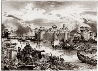 Vikingene, normanniske pirater under ledelse av sin anfører Siegfried, beleirer Paris