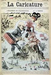 Koloniseringsepidemien: antikolonialistisk tegning av Robida - i «La Caricature» fra 31/10/1885