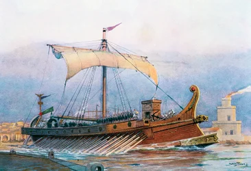 Romersk keisertid, skip som forlater arsenal, akvarell av Albert Sebille (1874–1953).