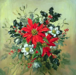 AB130 Et julearrangement med kristtorn, misteltein og andre vinterblomster