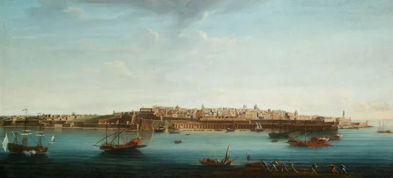 En av et sett med syv utsikter over Valletta, Malta og omegn, ca. 1753 (olje på lerret)