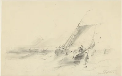 Seascape med lekter i hakkete vann