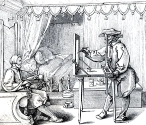 Instrumenter for matematisk presisjon for å utføre portretter, illustrasjon fra «Vitenskap og litteratur i middelalderen og renessansen», skrevet og gravert av Paul Lacroix