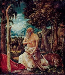 ""Saint Jerome botferdig"" (The Repentant Saint Hierome) Maleri av Albrecht Altdorfer (ca 1480-1538)