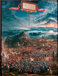 Slaget ved Issos, vunnet av Aleksander den store i 333 f.Kr., 1529. Mål 158 x 120 cm, München, Alte Pinakothek
