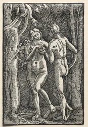 Menneskets fall og forløsning: Adam og Eva spiser den forbudte frukt, ca. 1515.
