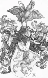 Våpenskjoldet med en løve og en hane, ca. 1502-1503, 1906