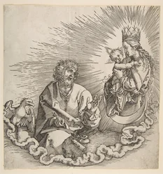 Jomfruen som vises til Saint John, Frontispice til Apokalypsen, 1511.