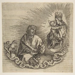 Jomfruen som vises til Saint John, Frontispice til Apokalypsen, 1511.