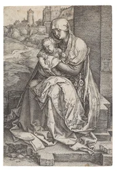 Jomfru og barn sitter ved muren, 1514.