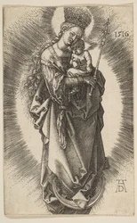 Jomfru på halvmånen med septer og stjernekrone, 1516.