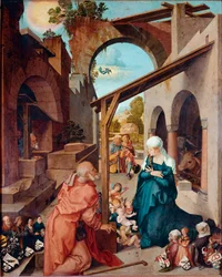 Altertavle Paumgartner: "" Nativite"" Maleri av Albrecht Durer (1471-1528) 1504 ca. Dim. 155x126 cm München, Alte Pinakothek