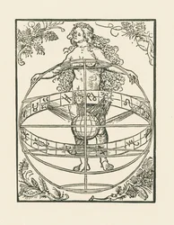 Naken kvinne med dyrekretsen, ca. 1502–03 (tresnitt)