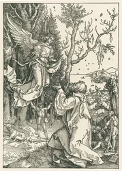Engelen som bringer budskapet til Joachim, ca. 1504 (tresnitt)
