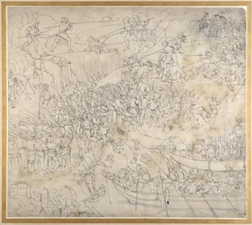 The Assault nær Rorschach ved Konstanzsjøen, ca. 1500 (penn og blekk på papir)
