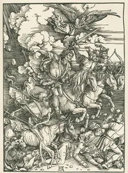 De fire rytterne i apokalypsen. Johannes#39; åpenbaring, ca. 1497–98 (tresnitt)