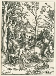 Ridderen og Landsknecht, ca. 1496 (tresnitt)