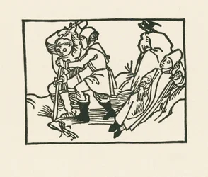 Presten ligger på engen, en ravn kvekker på en hul stein, ca. 1489–90 (tresnitt)