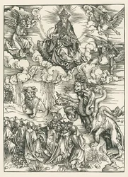 Sjømonsteret og udyret med lammets horn. Johannes#39; åpenbaring, ca. 1496–97 (tresnitt)