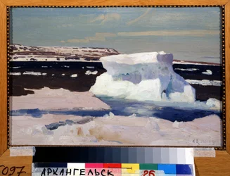 Karahavet, utsikt over Novaya Zemlya-skjærgården. Maleri av Alexander Alexeyevich Borisov (1866-1934). Olje på lerret, 33 x 50,5 cm