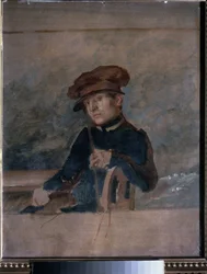 Selvportrett. Verk av Alexander Alexandreyevich Ivanov (1806-1858), olje på papir
