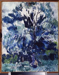 ""Landsbygd. Under treet"" Maleri av Alexander Davidovich Drevin (1889-1938) 1923 Regional Art Museum, Kaluga
