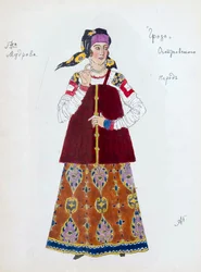 Kostymedesign for skuespillet Stormen av Alexander Ostrovsky, 1916.