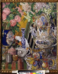 ""Stilleben med blomster og porselen"" Maleri av Alexander Yakovlevich Golovin (Alexander Golovin) (1863-1930) 1915 State Tretyakov Gallery, Moskva