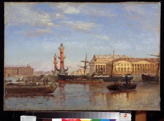 Utsikt over St. Petersburg fra Neva. (Utsikt over St Petersburg fra Neva). Maleri av Alexander Karlovich Beggrov (1841-1914). Olje på lerret, 46 x 65 cm