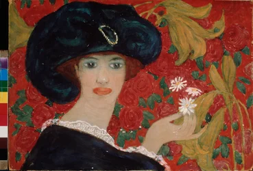 Damen av kameliaene. Verk av Alexander Vasilyevich Shevchenko (Alexandre Chevtchenko) (1883-1948), akvarell og gouache på papp