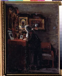 Før en religiøs fest (Før en religiøs fest) - Maleri av Aleksei Fyodorovich Afanasyev (Alexis Afanasyev) (1850-1920) - Olje på lerret, 41 x 31,5 cm