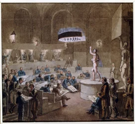 Leksjoner basert på levende modeller ved Kunsthøgskolen (Modelklasse ved Kunsthøgskolen). Verk av Alexei (Alexis) Gavrilovich Venetsianov (1780-1847), akvarell på papir