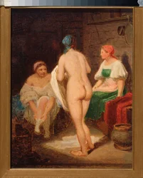 Dans le bain devapor (I dampbad) - Verk av Alexei Gavrilovich Venetsianov (1780-1847), olje på papp, slutten av 1820, russisk kunst 1800-tallet, romantikk - Tretyakov-statens galleri, Moskva