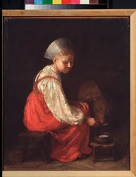 A Peasant Girl With A Calf - Maleri av Alexei Gavrilovich Venetsianov (1780-1847), olje på lerret