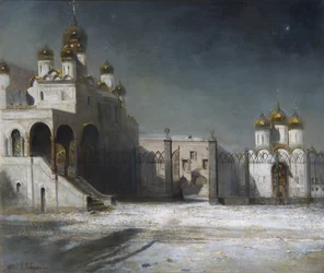 Katedralplassen i Kreml i Moskva om natten, 1878