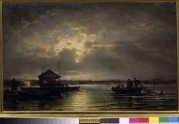 "Summer Night on the Neva" (Summer Night on the Neva) Maleri av Alexei Bogolioubov (Bogolyubov) (1824-1896) Olje på lerret 1875 Dim 48x73,5 cm State Tretyakov Gallery, Moskva