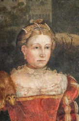 Portrett av en adelskvinne, detalj av Small Room of the Noble Ladies (olje på lerret limt til veggene)