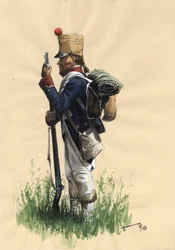 First Empire (1804–1814 og 1815): Fransk infanteristsoldat fra den store Napoleon-hæren i landdrakt